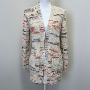 LL Bean Womens MPetite Cotton Space Dye Open Front Cardigan Sweater Boho